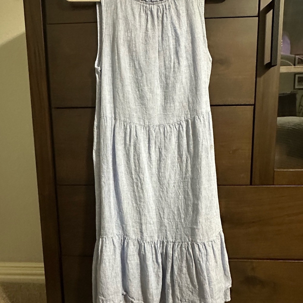 Light Blue small pinstripe Sleeveless Linen Dress